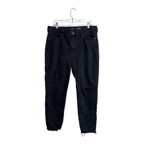 Old Navy O.G. Straight Leg Black Jeans High Rise Frayed Ankle Denim 16 Women’s - Picture 2 of 13